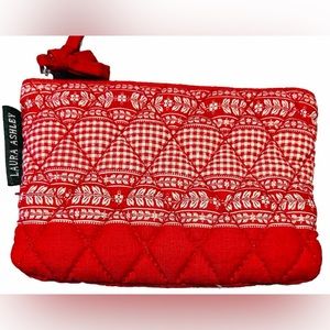Laura Ashley Small Red & White Zipper  Quilted Change Purse W/Tassel NWOT